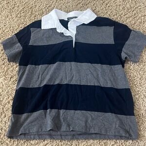 grey & navy striped collared shirt